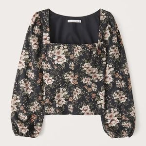 A&F Long-Sleeve Poplin Squareneck Corset Top